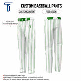 Custom White Green Pinestripe Stretch Practice Loose-fit Baseball Pants